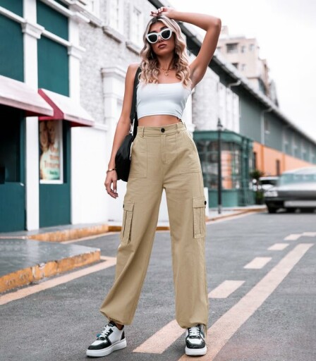 Collage of women wearing Breampot Womens Cargo Trousers in various street styles.