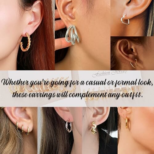 Collage of various earring styles on models.