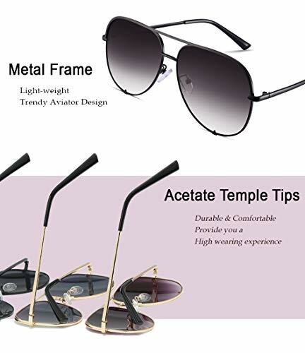 Aviator sunglasses with metal frame and acetate temple tips.