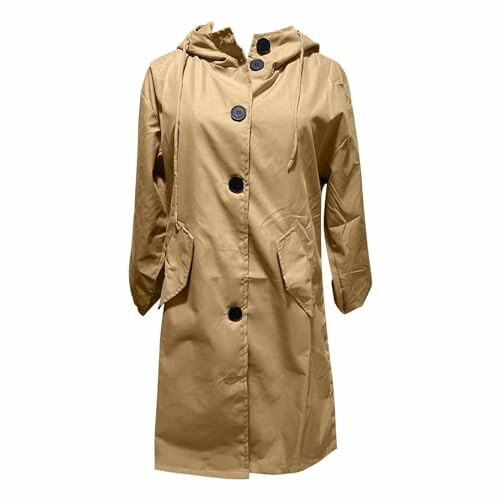 Beige hooded raincoat with buttons