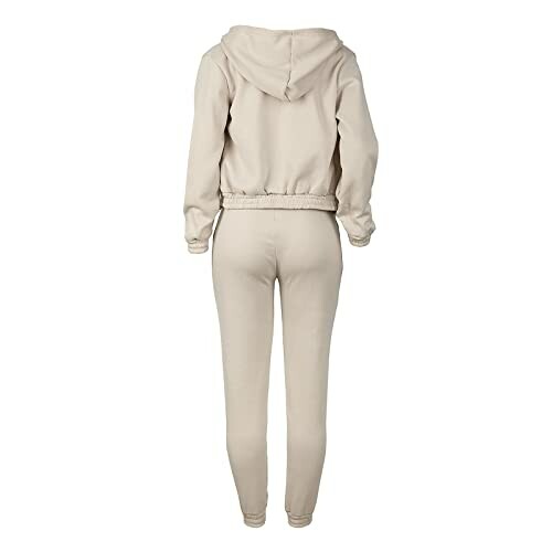 Back view of a beige hooded tracksuit