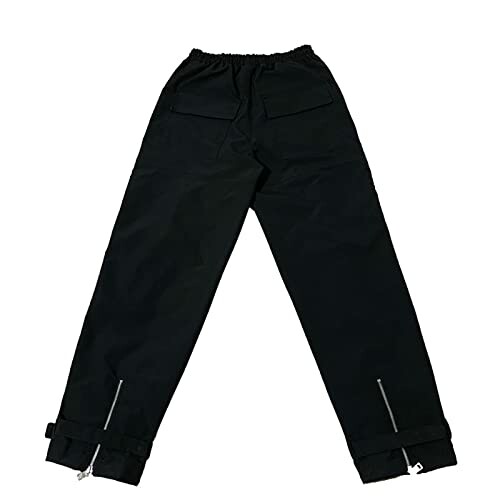 Back view of black cargo pants with pockets and adjustable cuffs.