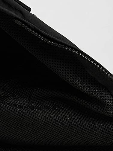 Interior view of a black mesh bag with a zipper.