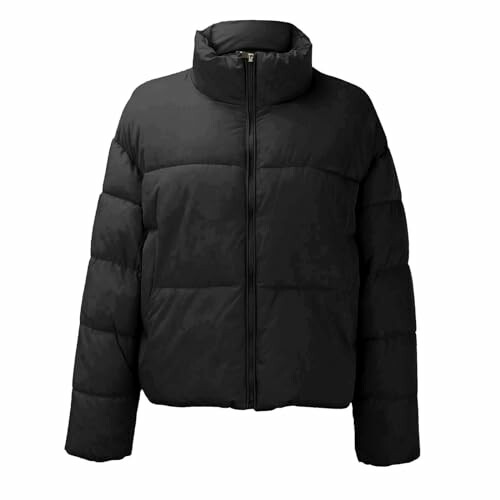 Black puffer jacket with high collar