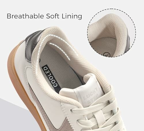 Close-up of a shoe with breathable soft lining and cushioned interior.