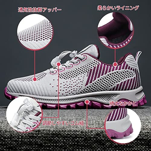 Breathable sneakers with detailed features highlighted.