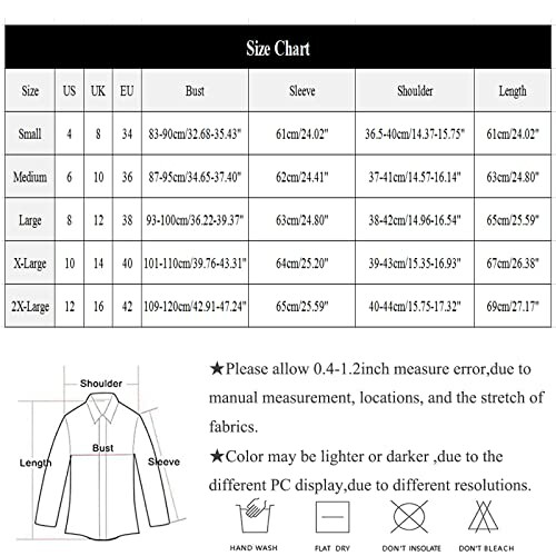 Clothing size chart with measurements for different sizes.