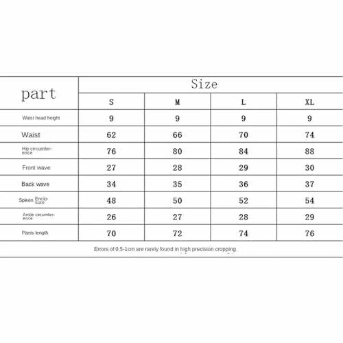 Size chart for clothing with measurements for S, M, L, XL.