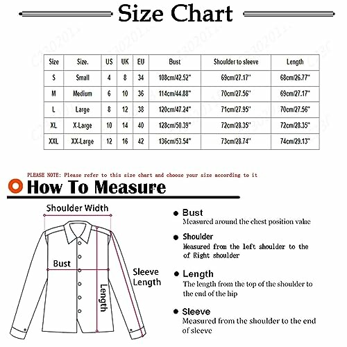 Clothing size chart and measurement guide