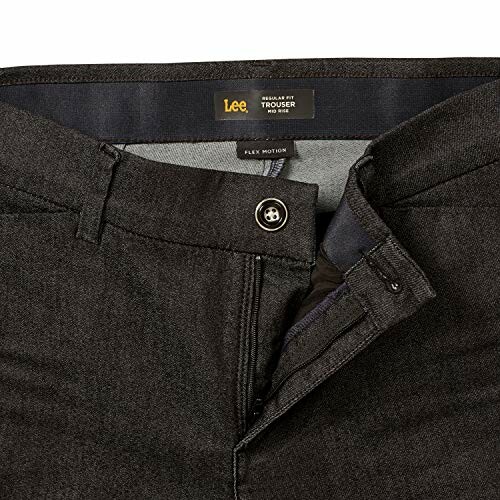 Close-up of Lee black trousers with button and zipper.
