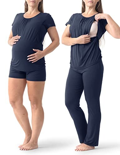 Pregnant woman in maternity and nursing clothing.