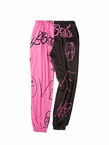 Pink and black pants with graphic designs