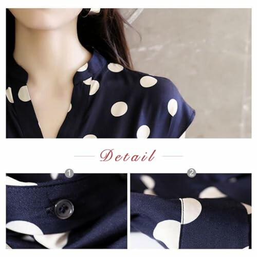 Close-up of polka dot dress with button detail