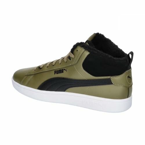 Green high-top Puma sneakers with black accents and white sole.