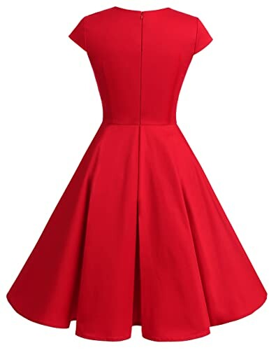 Back view of a red vintage-style dress with a flared skirt.