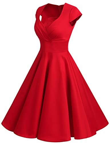 Elegant red vintage dress with cap sleeves and flared skirt.