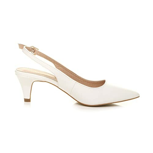 White slingback heel with pointed toe.