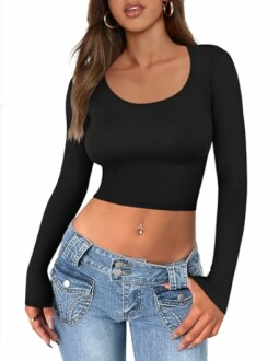 Ekouaer Long Sleeve Crop Top