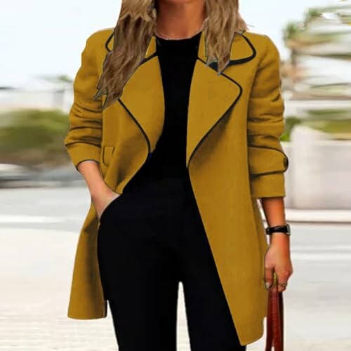 Woman in yellow coat with black outfit