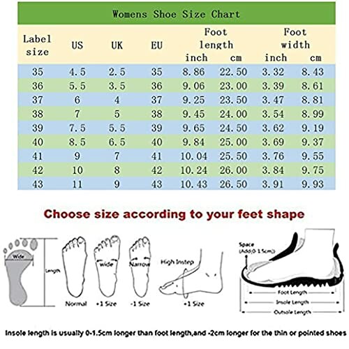 Women's shoe size chart with foot length and width in cm and inches.